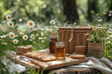 An image capturing the essence of a plastic-free picnic, with reusable utensils and eco-friendly packaging, promoting the idea of enjoying nature. Generative Ai.