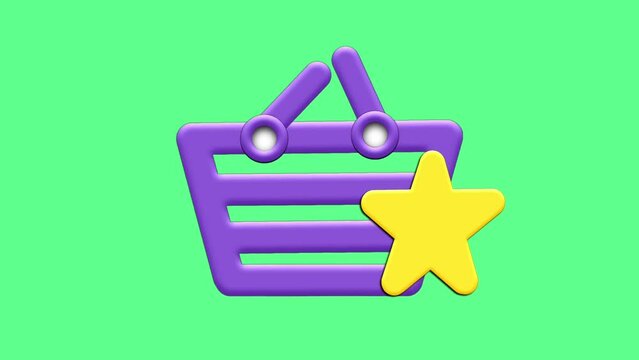 Shop icon basket animated, discount, prize, performance, purchases, pass, percentage, rank, star, bonus, poll, rate, chosen on green screen