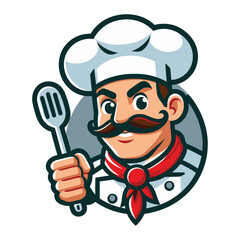 Man chef character vector Illustration, suitable for restaurant, cafe, food, eat, shop, trade, cook mascot logo isolated on white background.