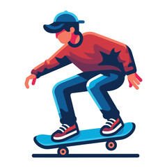 Obraz premium Man playing skateboard vector illustration, skateboarding sport game male player in action flat design style template isolated on white background