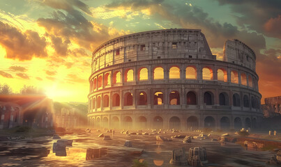 View of the Colosseo Romano (Roman Coliseum) in Roma, Lazio, Italy.