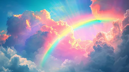 Papier Peint photo Lavable Chambre denfants Neon Rainbow In The Clouds fantasy background illustration.