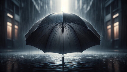 umbrella in rain, generative ai - obrazy, fototapety, plakaty