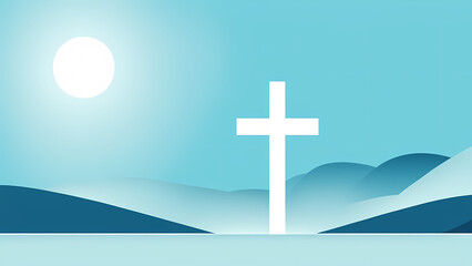 Easter Sunday with cross symbol blue background. Christian day illustration template for poster, presentation, banner, social media.