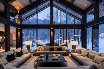 Log Cabin Grandeur: Plush Furnishings in Winter's Embrace