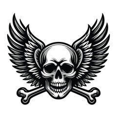 Fototapeta premium Skull wings vector illustration, winged skull badge emblem template suitable for apparel t-shirt, poster, motorbike club logo, tattoo. Design isolated on white background