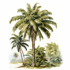 Vintage Botanical Illustration of Tropical Palm Trees

