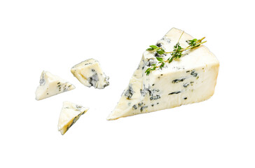 Triangle of blue cheese  Isolated, Transparent background.