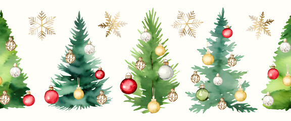 Seamless Christmas border. Holiday vector illustration. Christmas tree and snowflakes