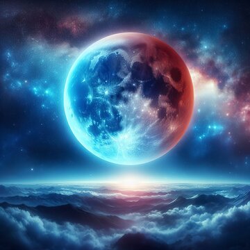 super blue bloody moon in the galaxy background