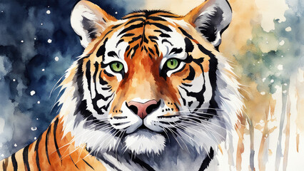 Light watercolor tiger white background.