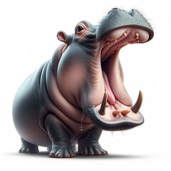 The hippopotamus is opening its mouth isolated on a white background - obrazy, fototapety, plakaty