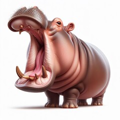 The hippopotamus is opening its mouth isolated on a white background