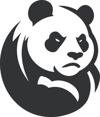 Monochromatic Stylized Panda Logo Design on a Clean White Background