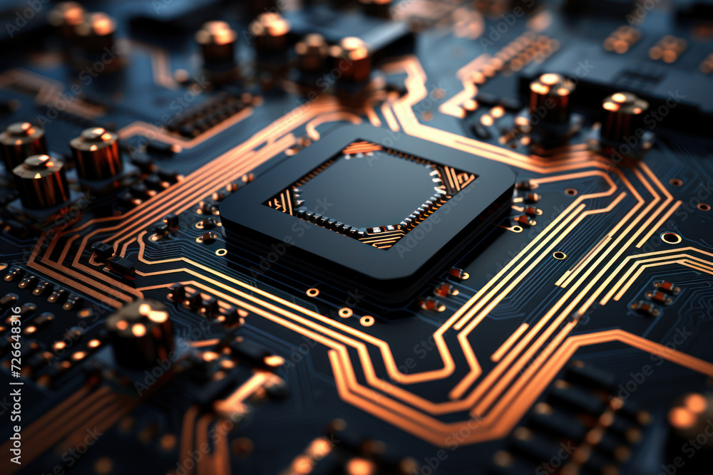 Poster a circuit board forming intricate patterns, portraying the complexity and interconnectedness inheren