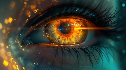 Close-up of woman's eye. High Technologies in the futuristic, representing surveillance and vision technology vision technology, control and security in the accesses technology, generative ai