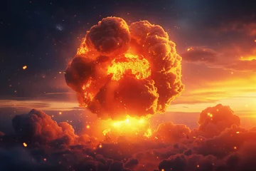 Fotobehang Nuclear explosion of an atom bomb with a mushroom cloud © Cobalt