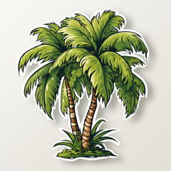 Illustration of Lush Green Tropical Palm Trees on White Background


