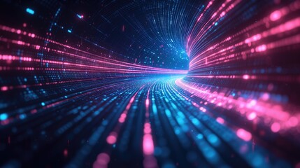 Abstract futuristic technology abstract background with lines for network, big data, data center, server, internet, speed. dark blue and pink neon lights into digital technology tunnel, generative ai