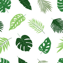 Seamless pattern with exotic tropical leaves