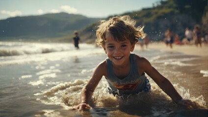 Cute kid having fun on the beach.