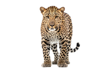 single leopard isolated on white transparent background.