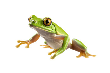 Tree frog, green frog. Laughing frog isolated on white transparent background.