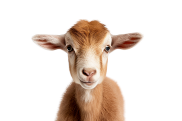 Cute baby goat isolated on white transparent background.