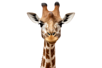 African Angolan giraffe animal isolated on white transparent background.