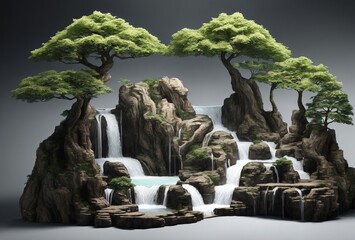 Hand shaped trees and waterfalls high resolution