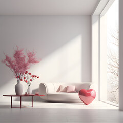 design of a room, big windows, a lot of light, pastel tones, minimalism, pure