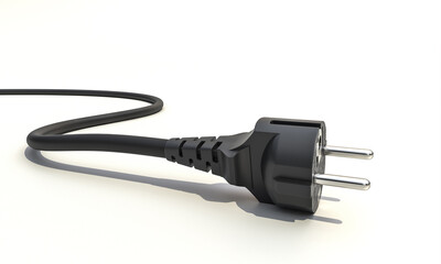 black cable with schuko socket on white background.