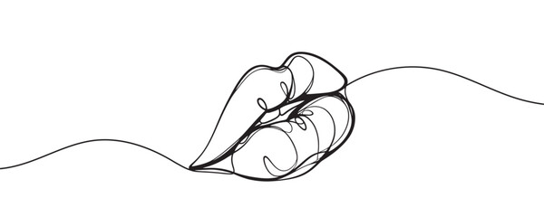 One continuous line drawing of lips.One line vector illustration of lips