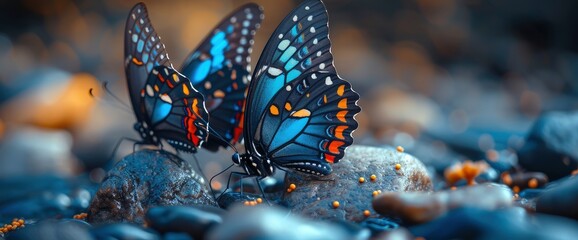 Pair Beautiful Butterflies Mating, Design llustration Background