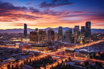 A stunning view of the vibrant city of Los Angeles illuminated under the night sky, Urban Dusk...