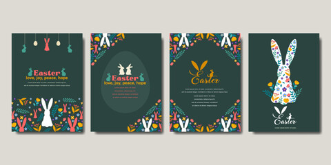 happy easter greeting card  fashion  commercial  banner, cover, social media with flat design. vector illustration - obrazy, fototapety, plakaty