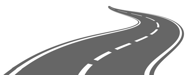 Winding road. Journey traffic curved highway. Road to horizon in perspective. Winding asphalt empty line isolated vector concept © Tetiana Komarytska