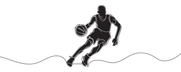 Continuous line drawing of a basketball player. vector illustration
