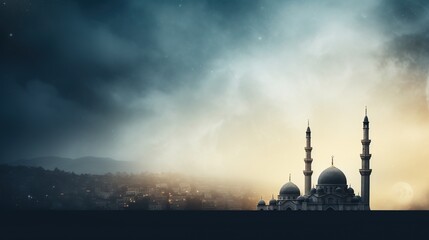 Fototapeta na wymiar Mosque silhouette in night sky. Islamic background