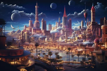 Gartenposter A captivating artwork depicting a futuristic cityscape illuminated by the glow of city lights, Welcome to Never Sleep city Las Vegas, AI Generated © Ifti Digital