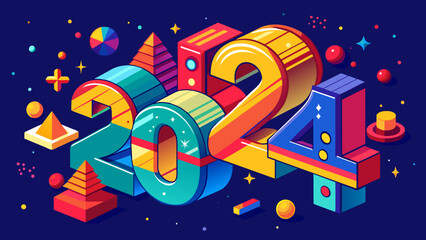 Happy new year 3d 2024 background. Holiday greeting card design. Vector illustration.