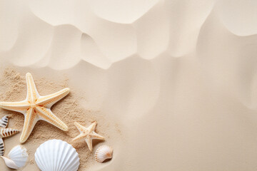 Fototapeta na wymiar shells and sand,summer concept,Generated By Ai