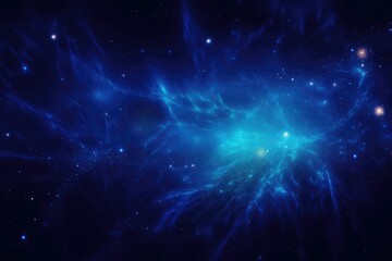 Abstract background with blue nebula and stars. 3D rendering, Show a dark blue and glowing particle abstract background, AI Generated