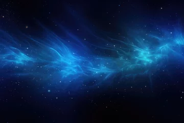 Fototapeten Abstract space background with blue nebula and stars. 3D rendering, Show a dark blue and glowing particle abstract background, AI Generated © Ifti Digital