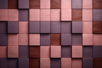 Wooden cubes background. 3d rendering, 3d illustration, Square, soft sheen wall background with tiles in 3D, tile wallpaper with wood, AI Generated