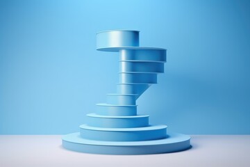 Blue stairs on a blue background. 3d rendering, 3d illustration, Spiral stair with a pedestal, winner podium on a blue background in a 3D render, AI Generated