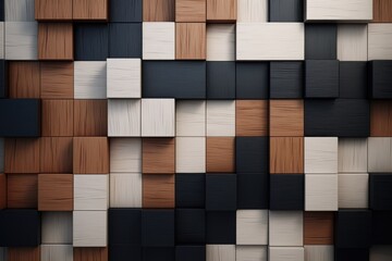 3d render of wooden cubes background. Abstract geometric seamless pattern, Square, soft sheen wall background with tiles in 3D, tile wallpaper with wood, AI Generated