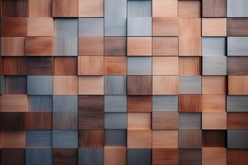3d rendering of a wooden background with a lot of different colors, Square, soft sheen wall background with tiles in 3D, tile wallpaper with wood, AI Generated