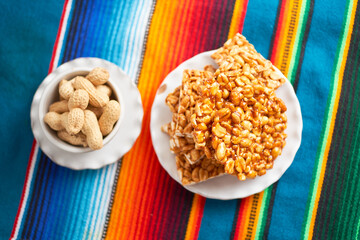 Stack of traditional palanqueta or peanut brittle candy from mexico