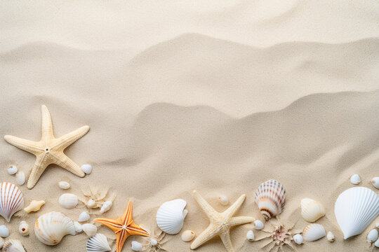 starfish and shells on the sand,summer concept,Generated By Ai